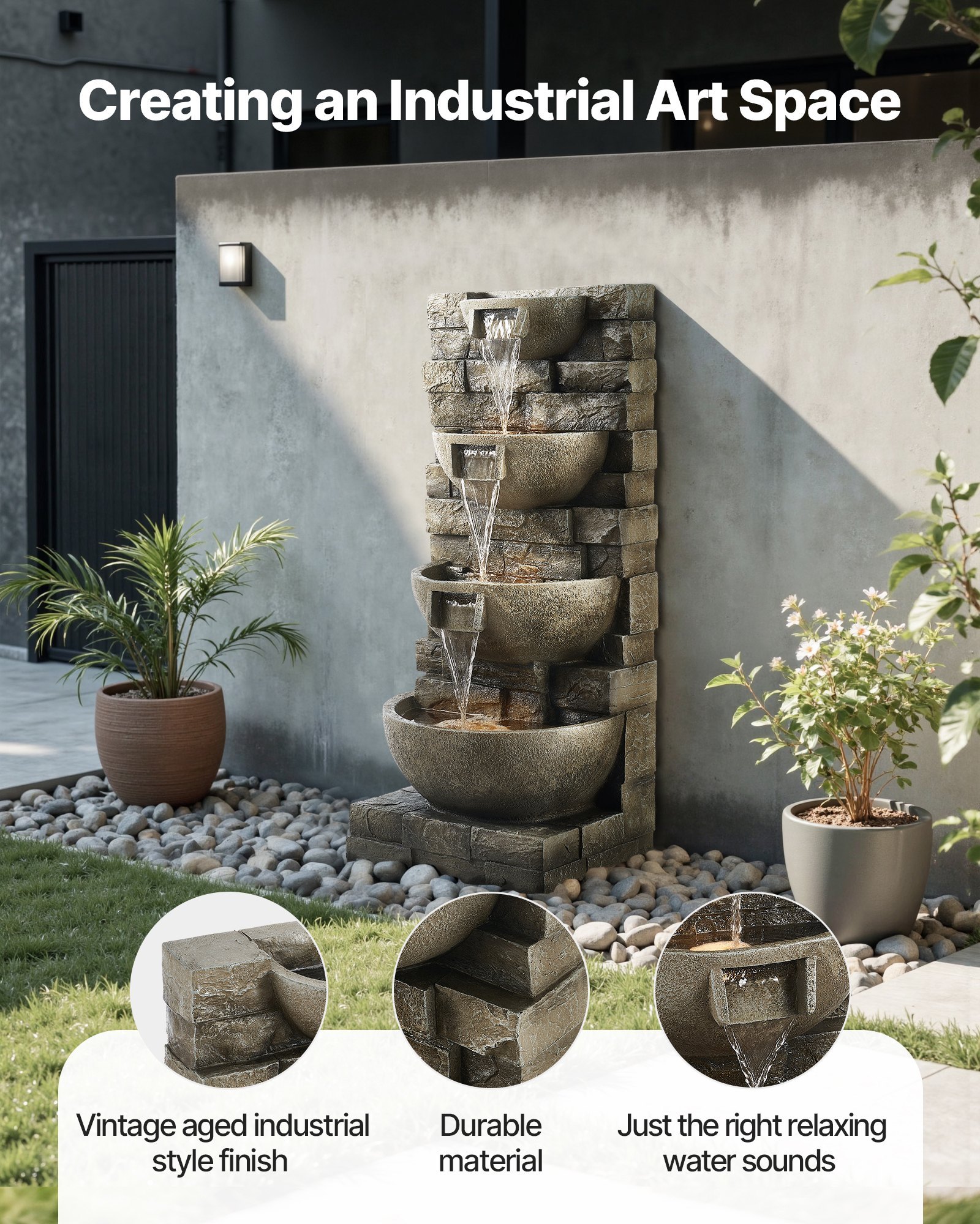 Outdoor Water Fountain 4-Tier Yard Fountain 35.63 In Block Stack Style - Image 2