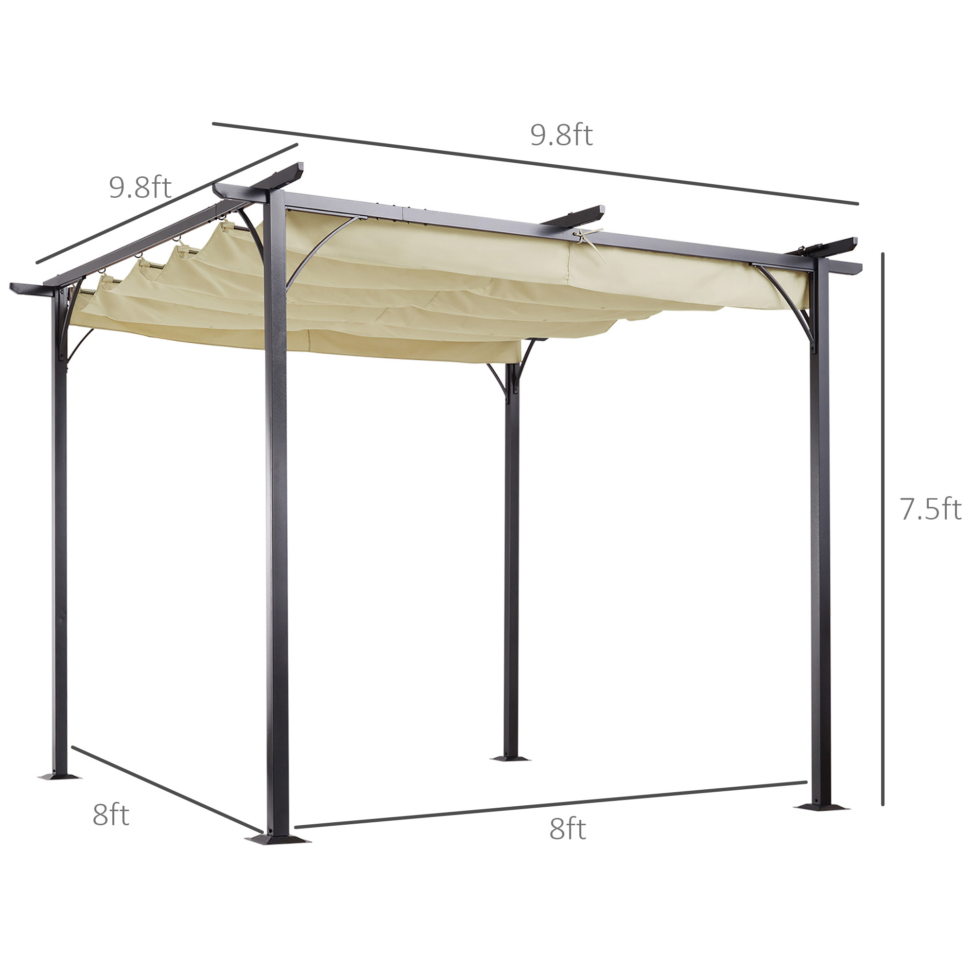 10' X 10' Outdoor Retractable Pergola Canopy, Metal Patio Shade Shelter For Backyard, Porch Party, Garden, Grill Gazebo, Beige - Image 4