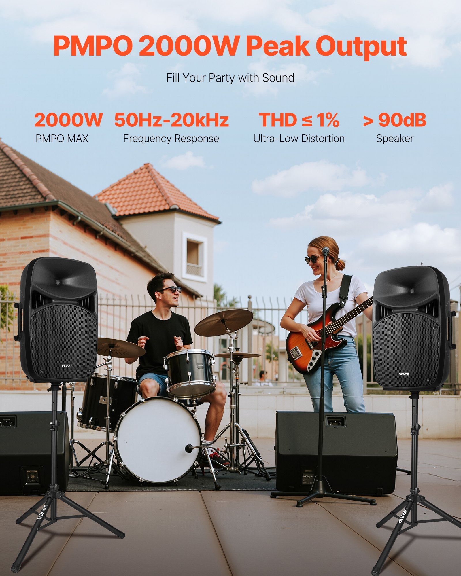 2 X 15 In Speakers Portable PA System 2000W Mixer Bluetooth Mic For DJ Party - Image 2