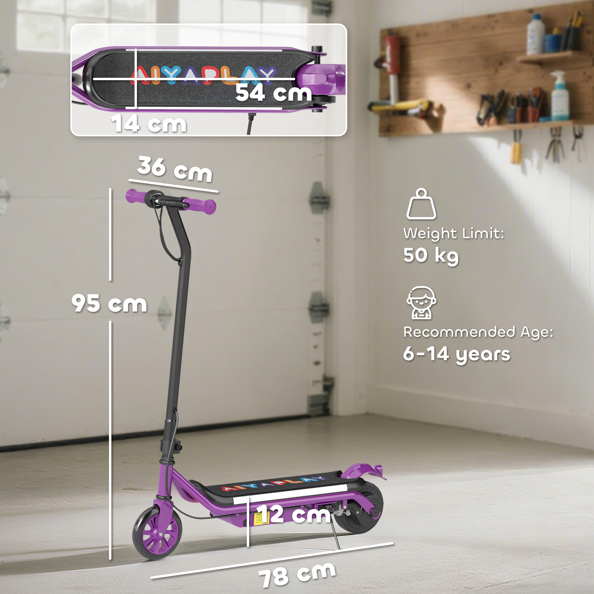 Electric Scooter For Kids Aged 6-14 Years, With Colourful Lights, Purple - Image 5