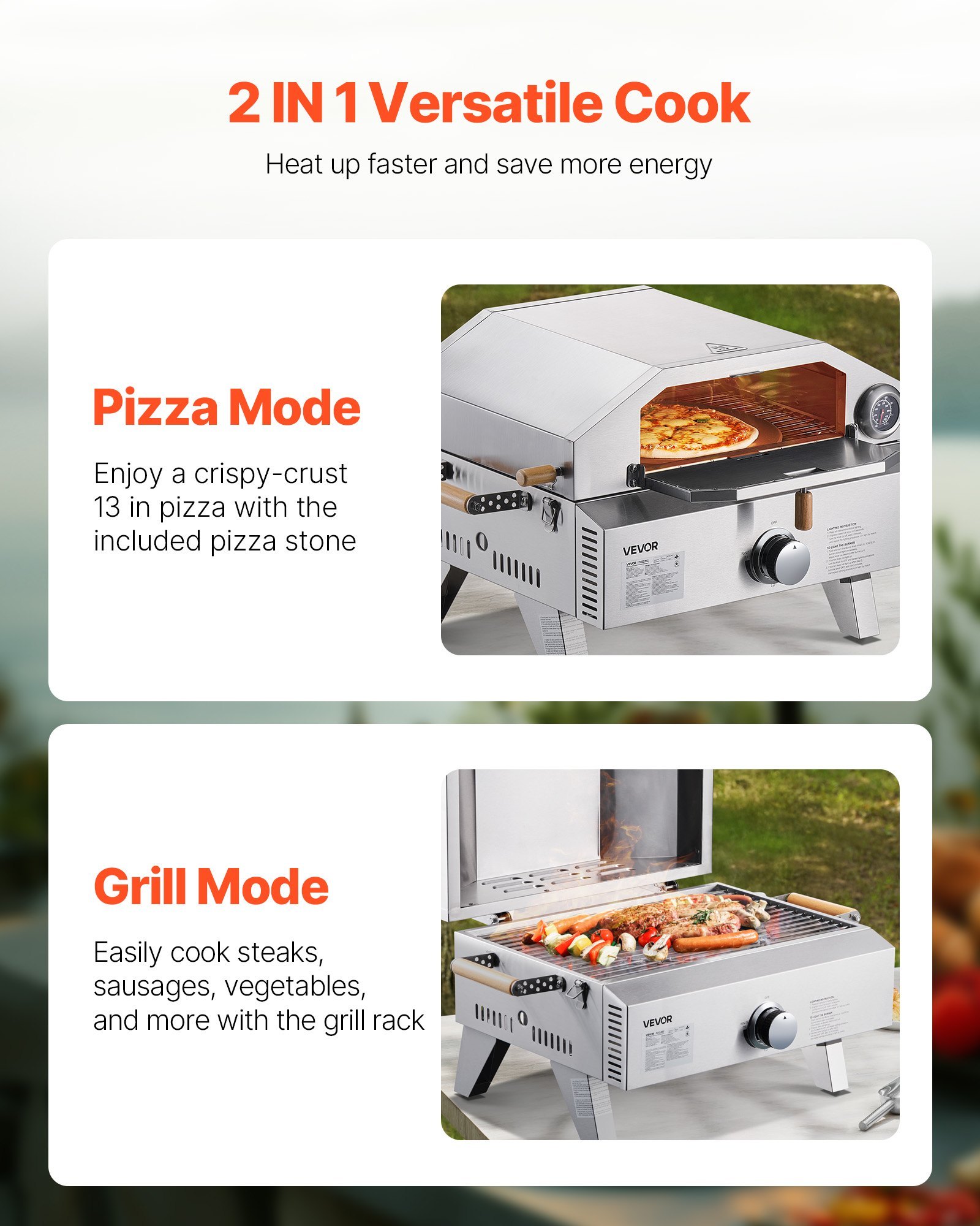 Outdoor Pizza Oven, 13 In Gas Fired Pizza-Maker, Portable Outside Gas Oven With Thickened Cordierite Pizza-Stone, And Built-in Thermometer, Pizza Or Grill Two Modes, For Camping & Backyard - Image 5