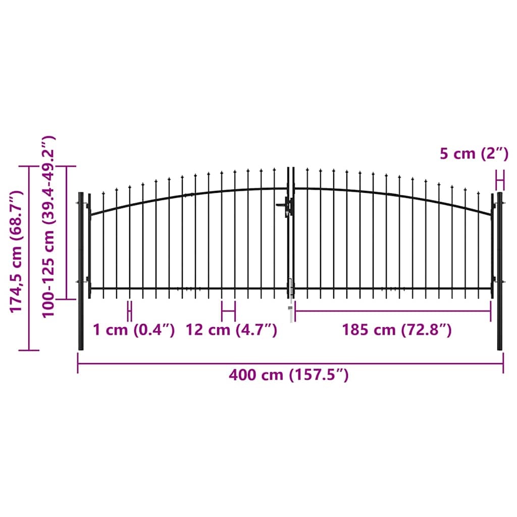 Double-leaf garden gate with spearheads 400×175 cm Double-leaf garden gate - Image 2