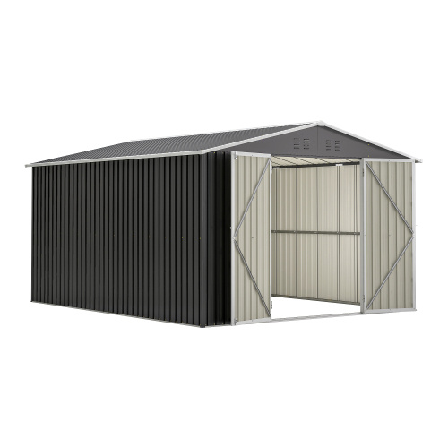 Outdoor Storage Shed 10x12 FT, Utility Metal Tool Storage With Lockable Doors And Updated Frame Structure, Large Metal Garden Shed For Backyard, Patio Lawn, Black - Image 2