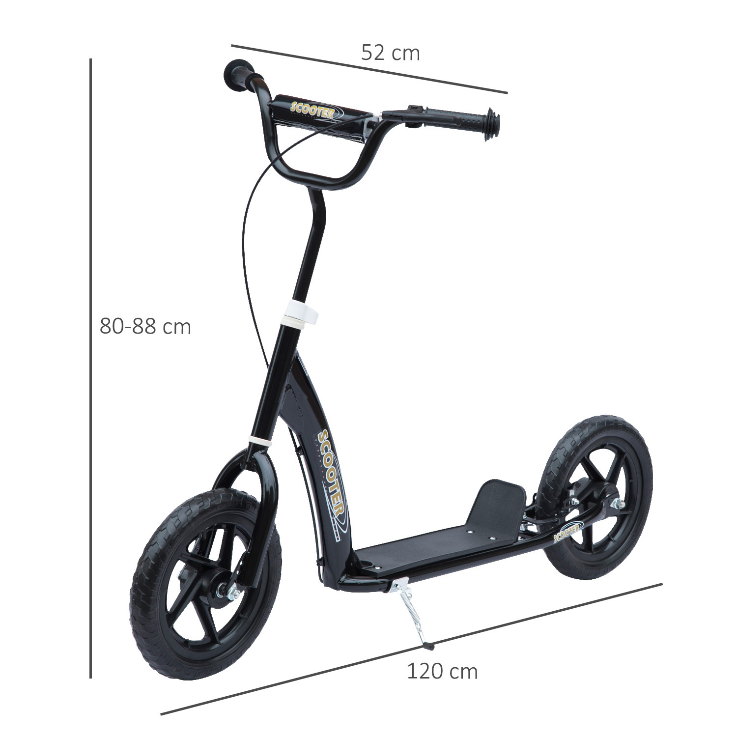 Kids Scooter Kick Scooter, With 12" EVA Tyres, Rear Brake, Big Wheels Scooter For 5-12 Years , Black - Image 3
