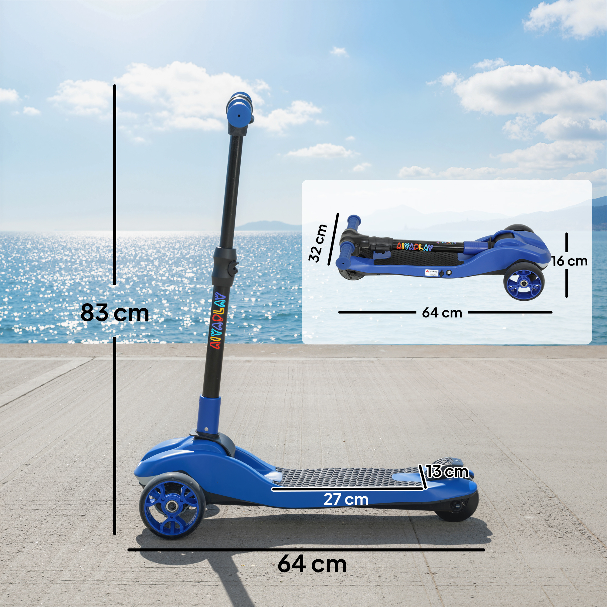 Three-Wheel Foldable Electric Scooter For Kids Aged 6-10 Years, Blue - Image 3