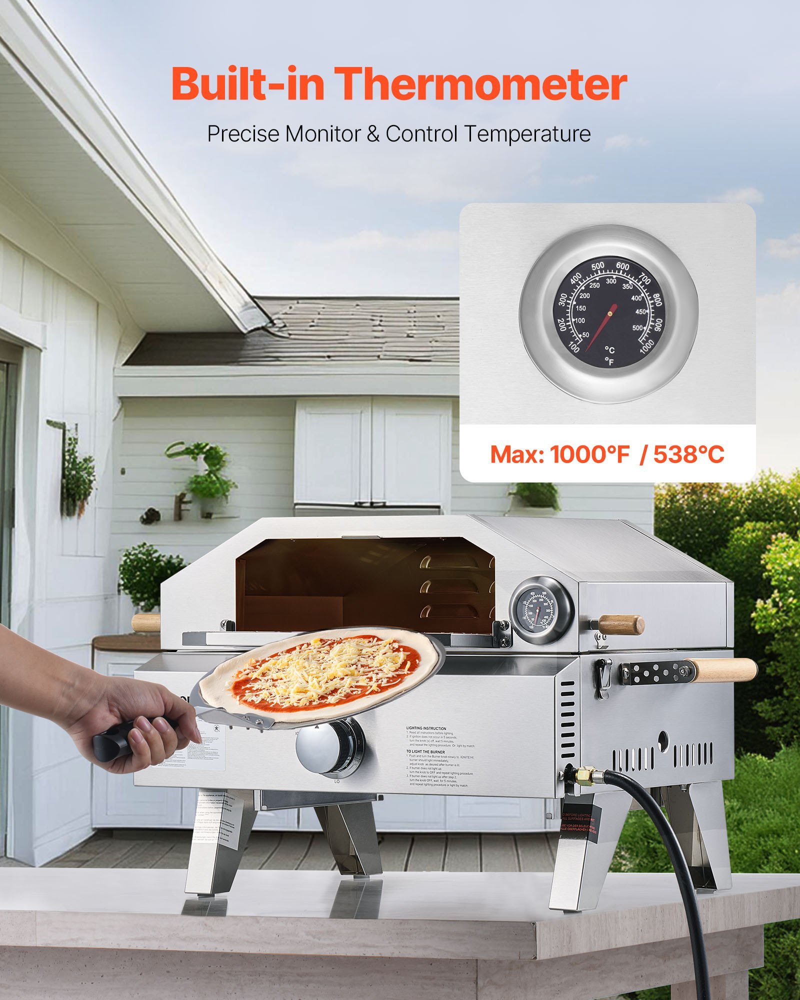 Outdoor Pizza Oven, 13 In Gas Fired Pizza-Maker, Portable Outside Gas Oven With Thickened Cordierite Pizza-Stone, And Built-in Thermometer, Pizza Or Grill Two Modes, For Camping & Backyard - Image 2