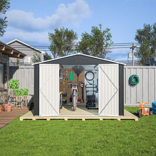 Outdoor Storage Shed 10x12 FT, Utility Metal Tool Storage With Lockable Doors And Updated Frame Structure, Large Metal Garden Shed For Backyard, Patio Lawn, Black - Image 8