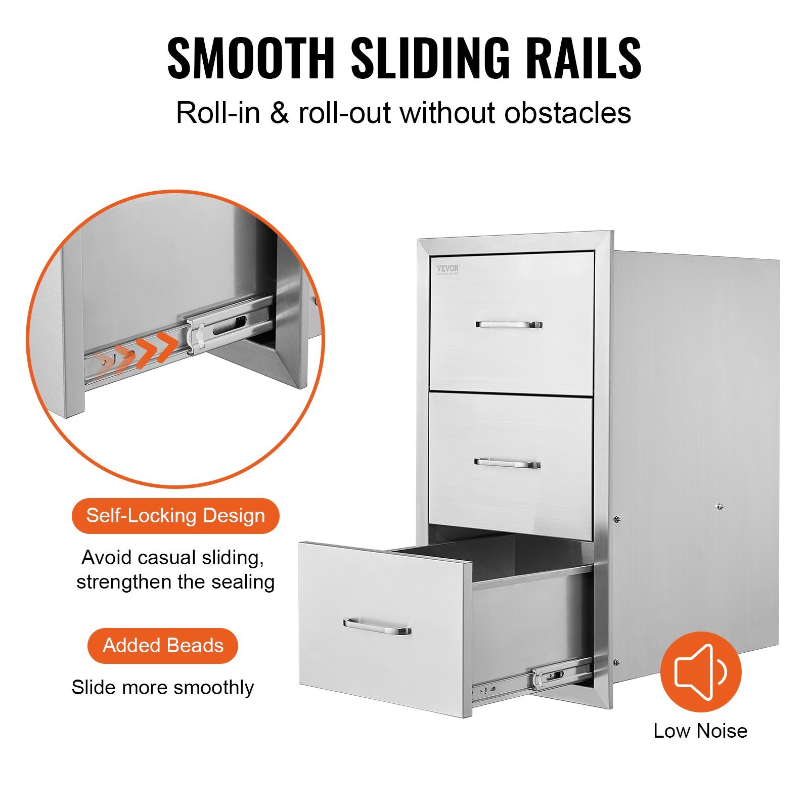 17W X 30H X 21D Inch Outdoor Kitchen Stainless Steel Double Access Drawers With Paper Towel Holder Combo For BBQ Island Or Grill Station - Image 2