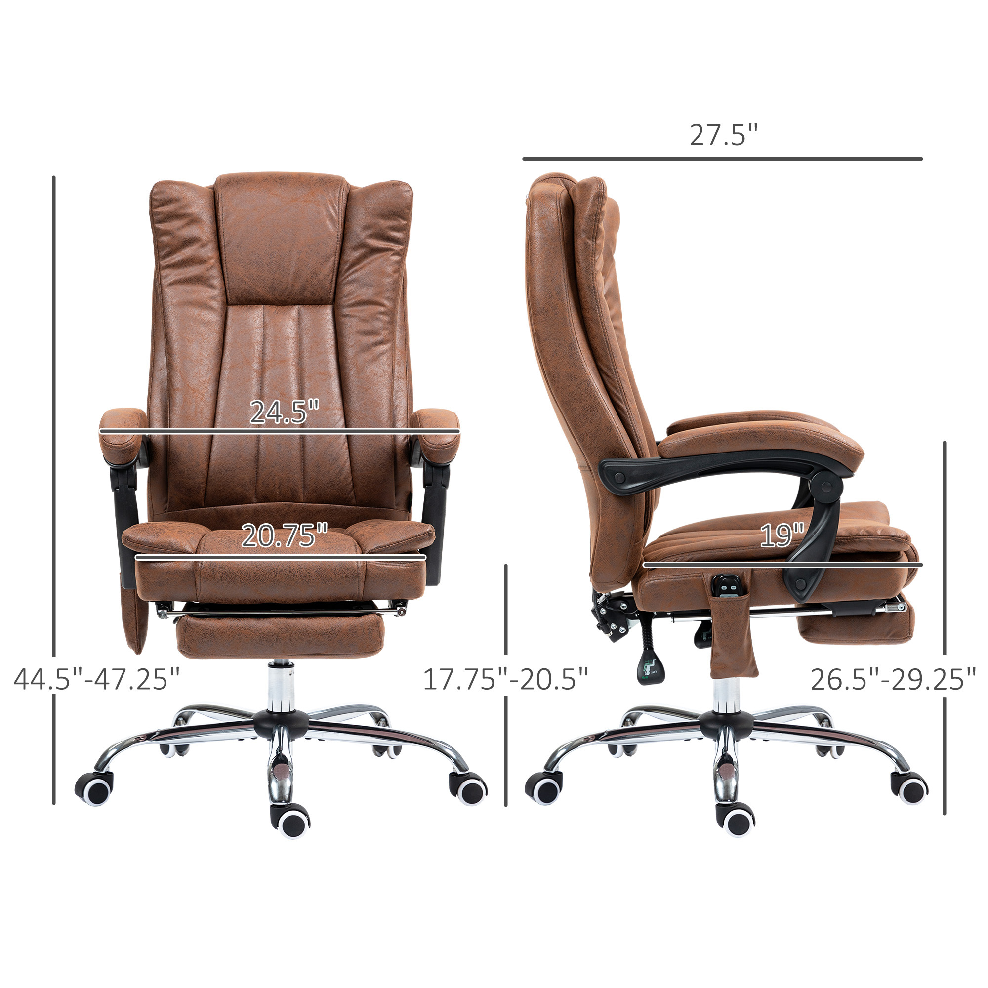 Massage Office Chair With 6 Points And Heat, Reclining Computer Chair With Adjustable Height And Footrest, Brown - Image 6
