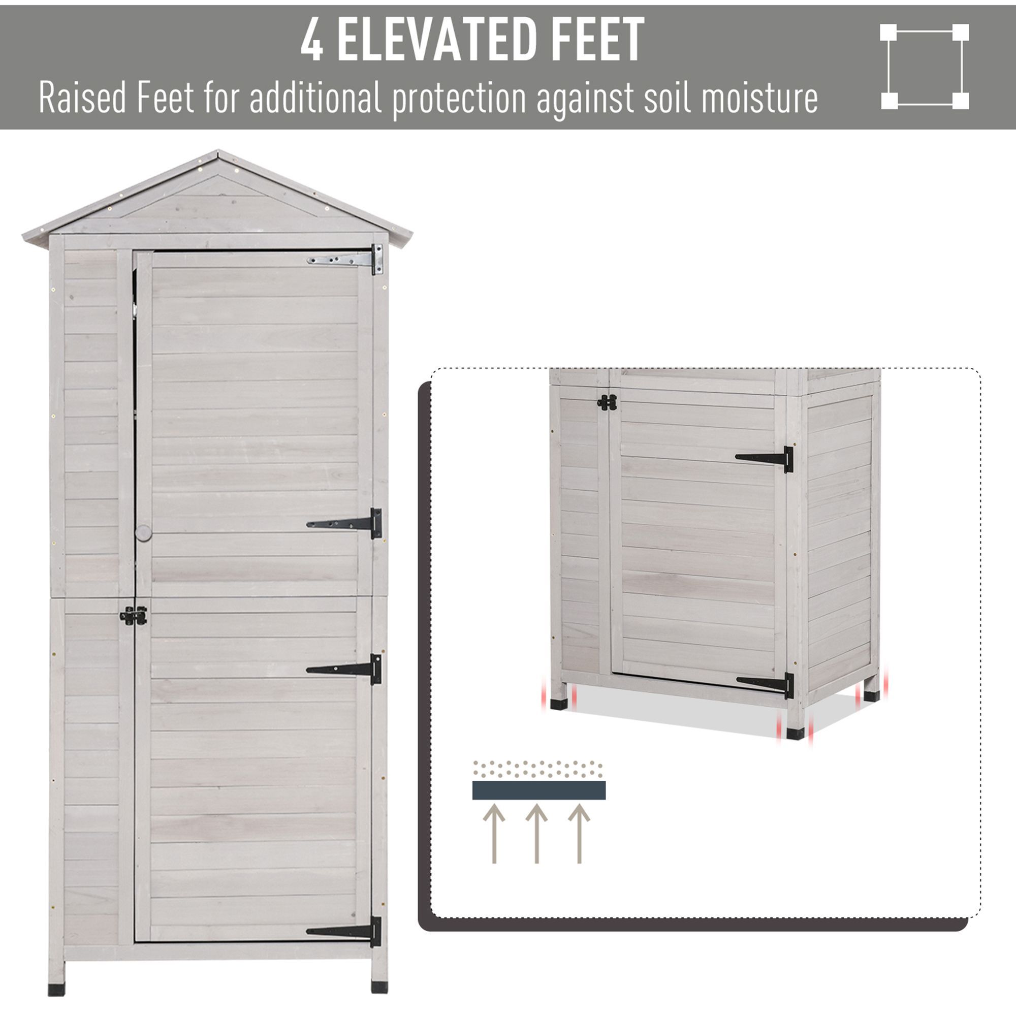 Wooden Garden Cabinet 4-Tier Storage Shed Lockable Organizer w/ Foot Pad Handle - Image 7