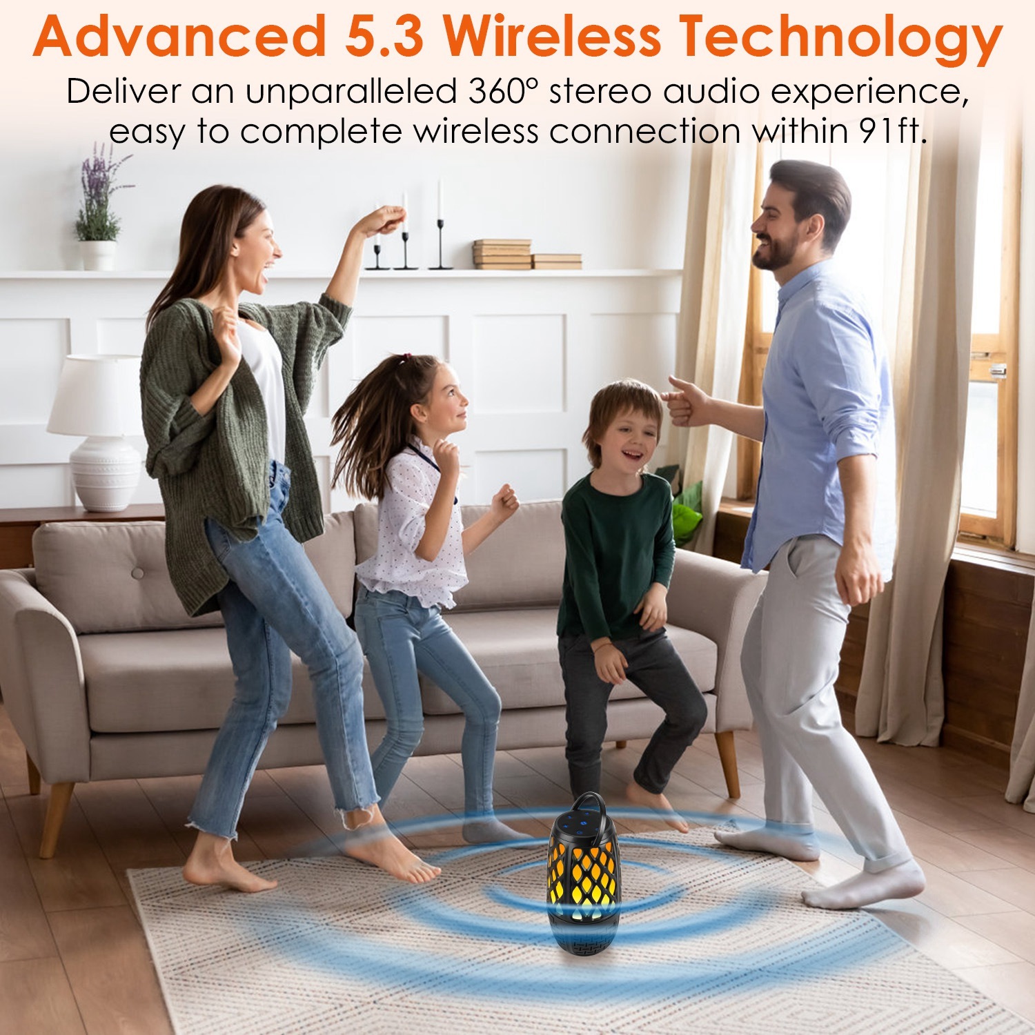 1Pc 4 In 1 Wireless 5.3 Outdoor Speaker IPX5 Waterproof Patio Speaker LED Flame Speaker With 3 Flame Light Modes Hook Stake Wall Mount Holder Sync Up To 1,00 Speakers - Image 10