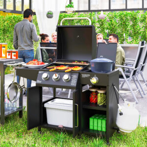 3 Burner Propane Gas Grill With Side Burner Barbecue Grill With Shelves, 9.5 KW Output, 310 Sq. In. Cooking Area