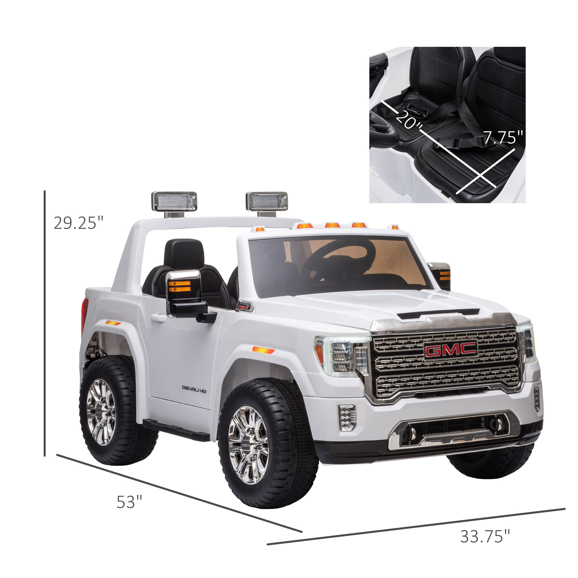 12V Battery Kids GMC Sierra HD Ride On Toy With Remote Control, Bright Headlights & Working Suspension - White - Image 4
