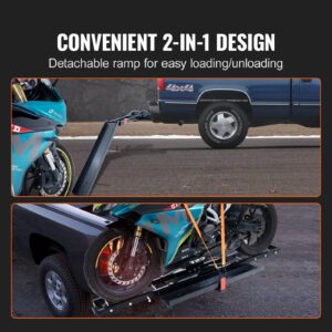 Motorcycle Carrier, 600 LBS Steel Motorcycle Carrier Hitch Mount With Loading Ramp, Scooter Dirt Bike Trailer Hauler With Ratchet Straps And Stabilizer, For Car, Truck With 2 Hitch Receiver