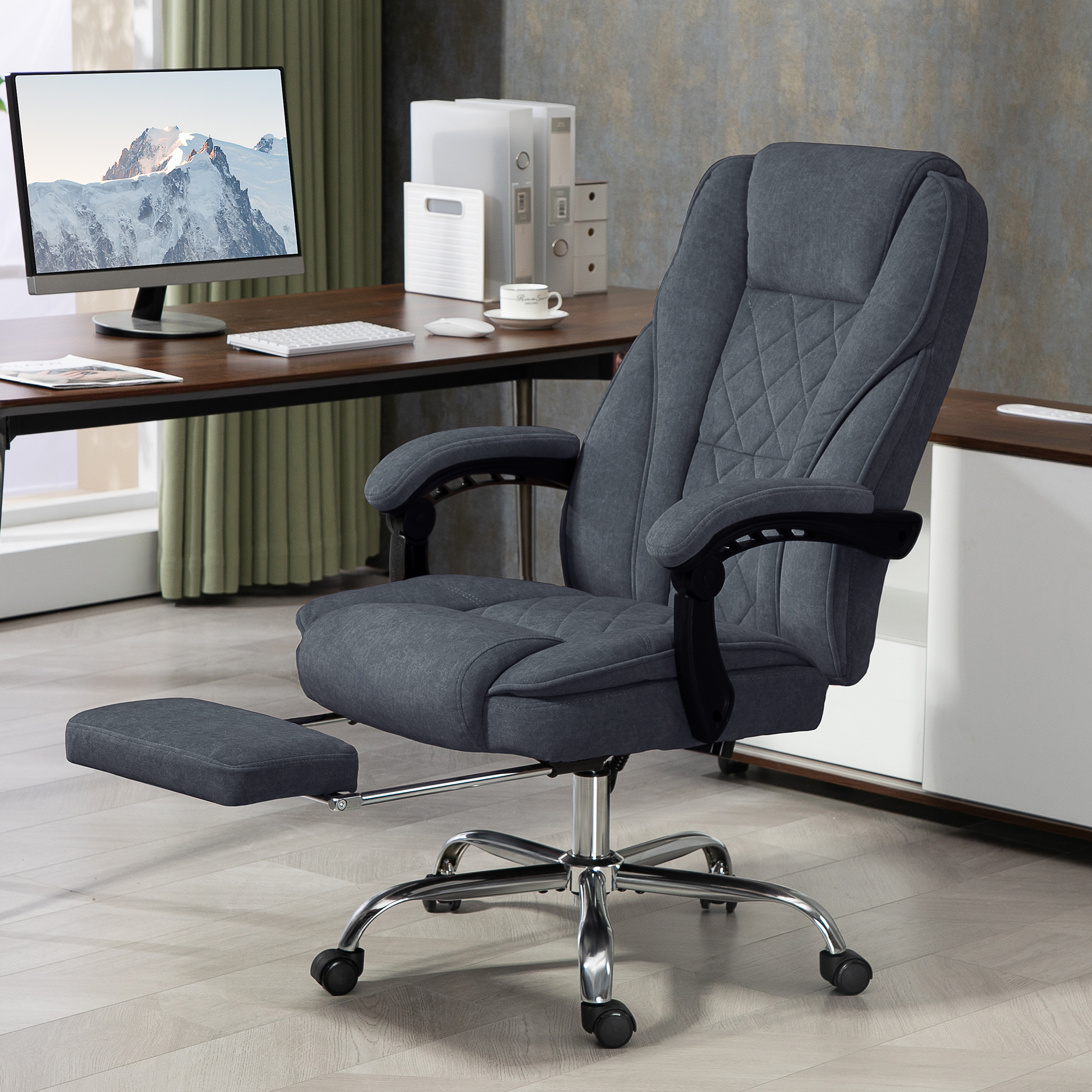 Vinsetto Massage Office Chair, Heated Reclining Computer Chair With Adjustable Height And Footrest, Dark Grey - Image 3