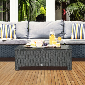 Patio Coffee Table, Large Side Table, Hand-Woven PE Rattan, Weather Resistant Wicker, Outdoor Furniture For Garden Black
