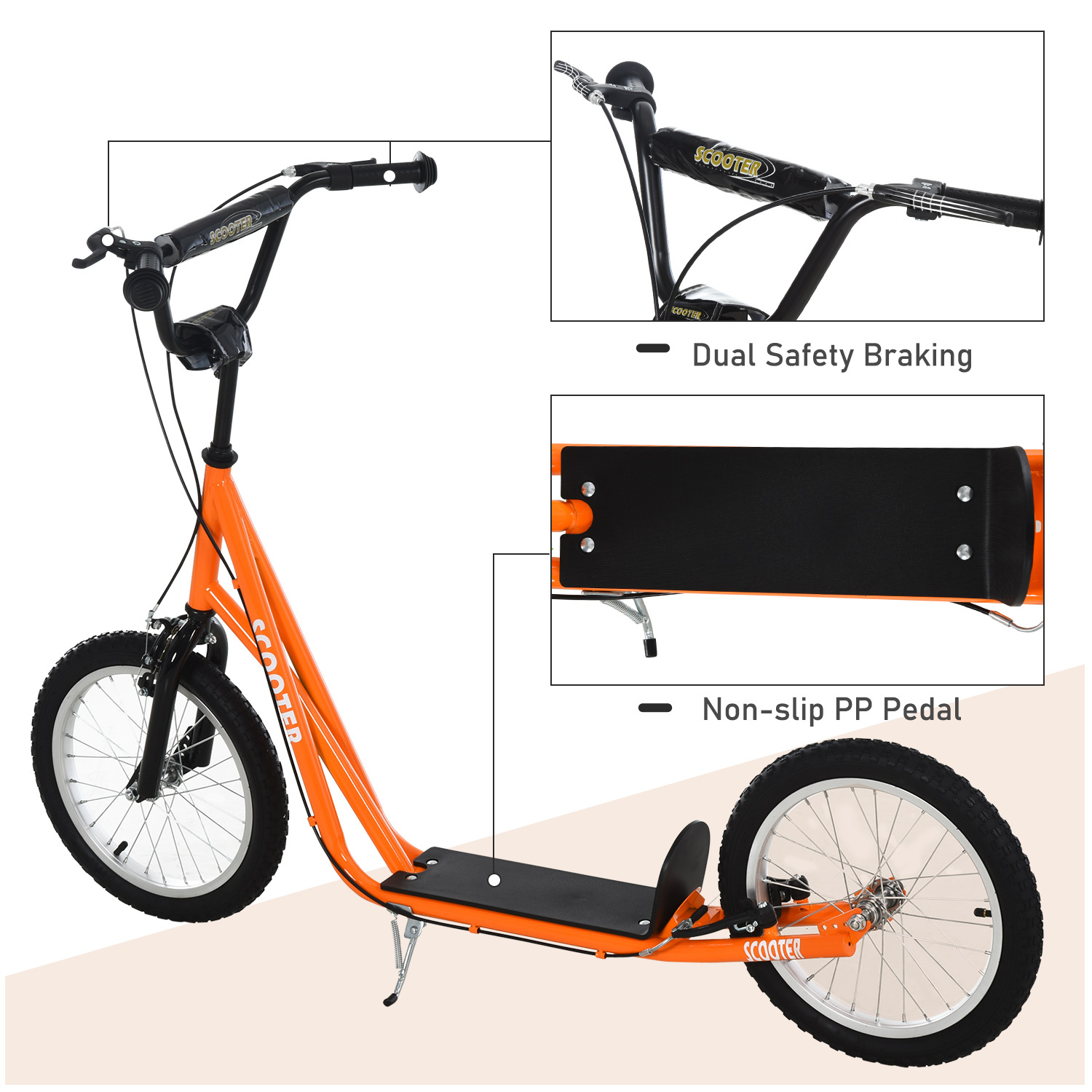 Youth Scooter Kick Scooter for Kids 5+ with Adjustable Handlebar Front and Rear Dual Brakes, Orange - Image 7