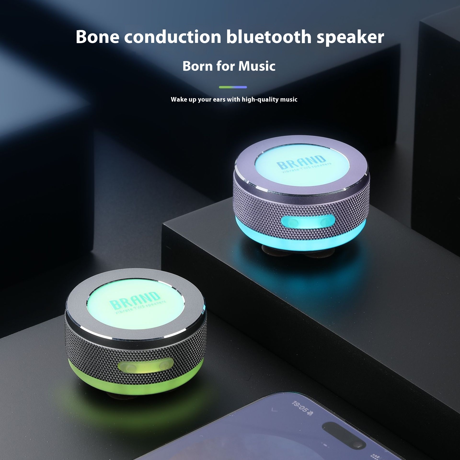 Small Wireless Bone Conduction Speakers Bluetooth Vibration Speaker With Color LED Light Portable Surface Adsorption Speaker - Image 2