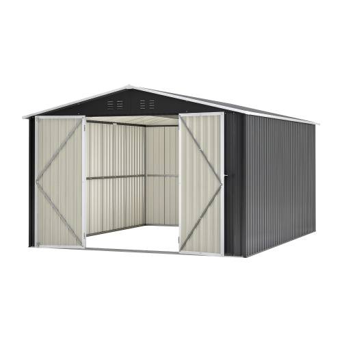 Outdoor Storage Shed 10x12 FT, Utility Metal Tool Storage With Lockable Doors And Updated Frame Structure, Large Metal Garden Shed For Backyard, Patio Lawn, Black - Image 10