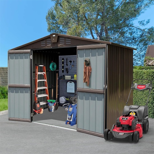 Outdoor Storage Shed 8.2' X 6.2', Metal Steel Utility Tool Shed Storage House With Double Lockable Doors &Air Vents For Backyard Patio Garden Lawn Brown - Image 2