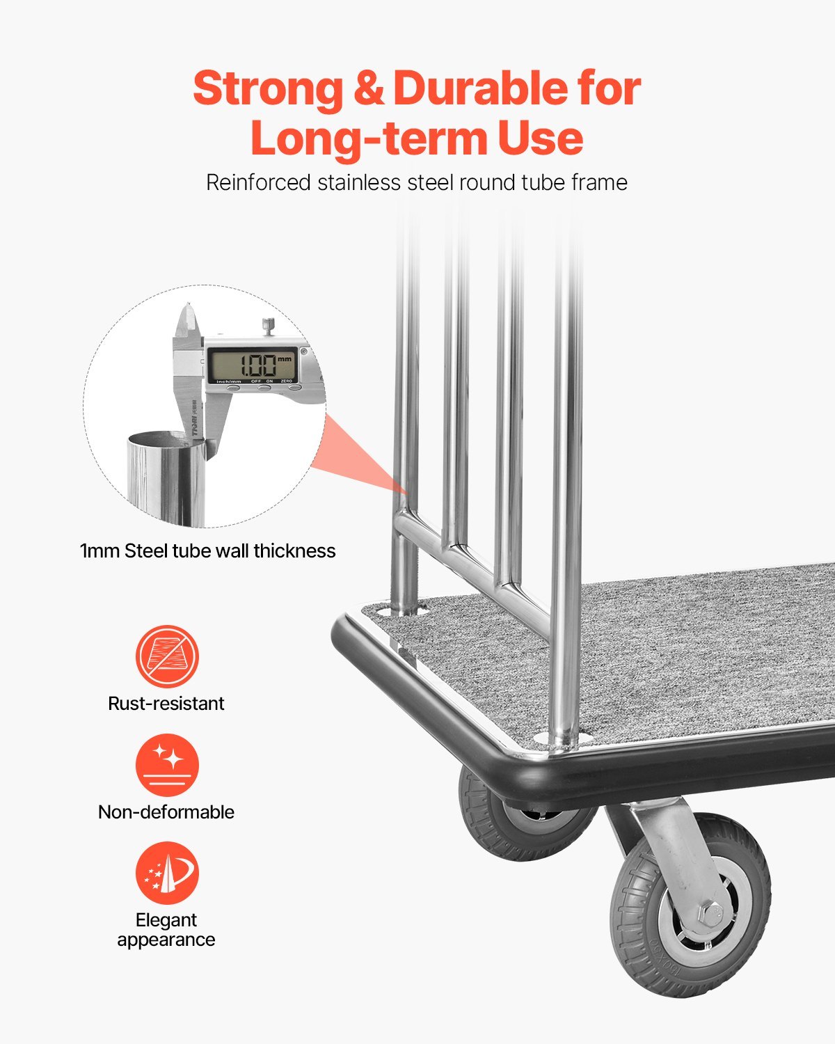Hotel Luggage Cart 800 LBS Brushed Stainless Steel Finish Bellman's Cart - Image 3