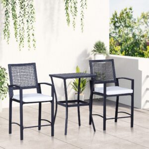 3pcs Patio Bar Set With Soft Cushion, Rattan Wicker Outdoor Furniture Set For Backyards, Lawn, Deck, Poolside