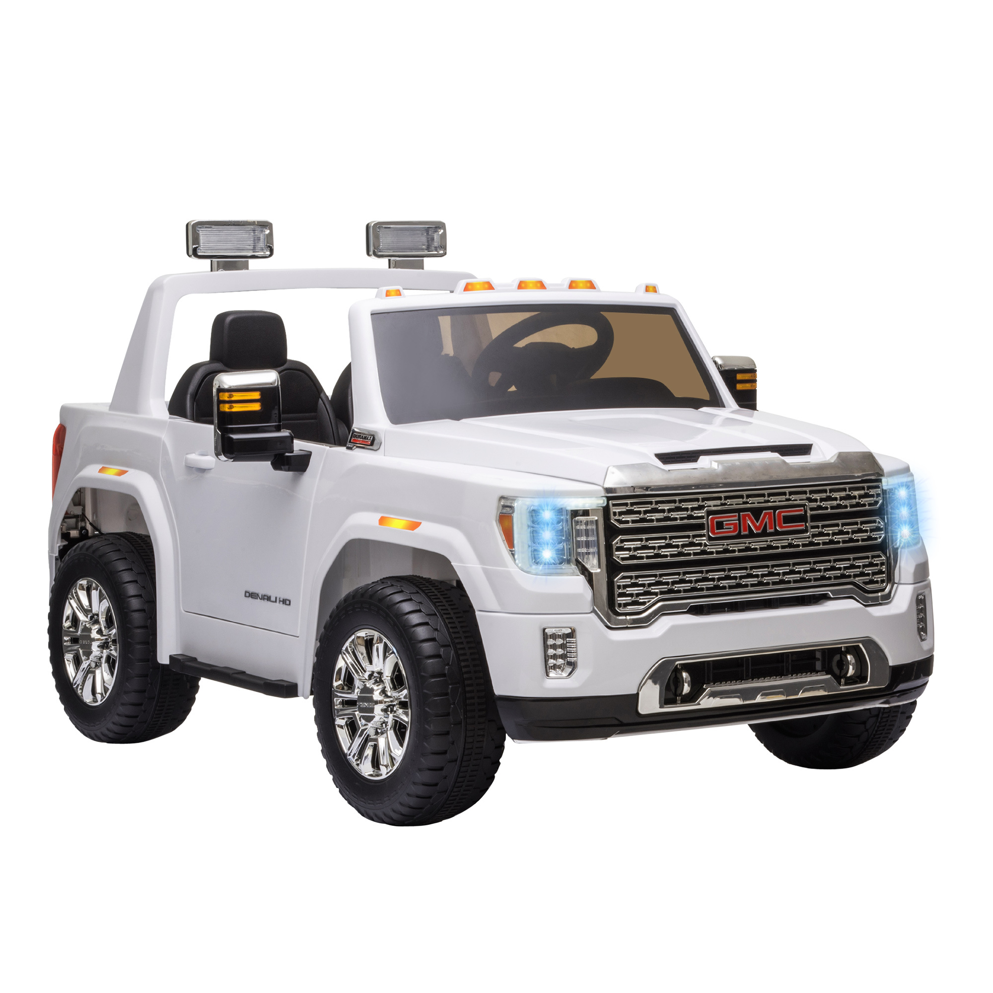 12V Battery Kids GMC Sierra HD Ride On Toy With Remote Control, Bright Headlights & Working Suspension - White - Image 2