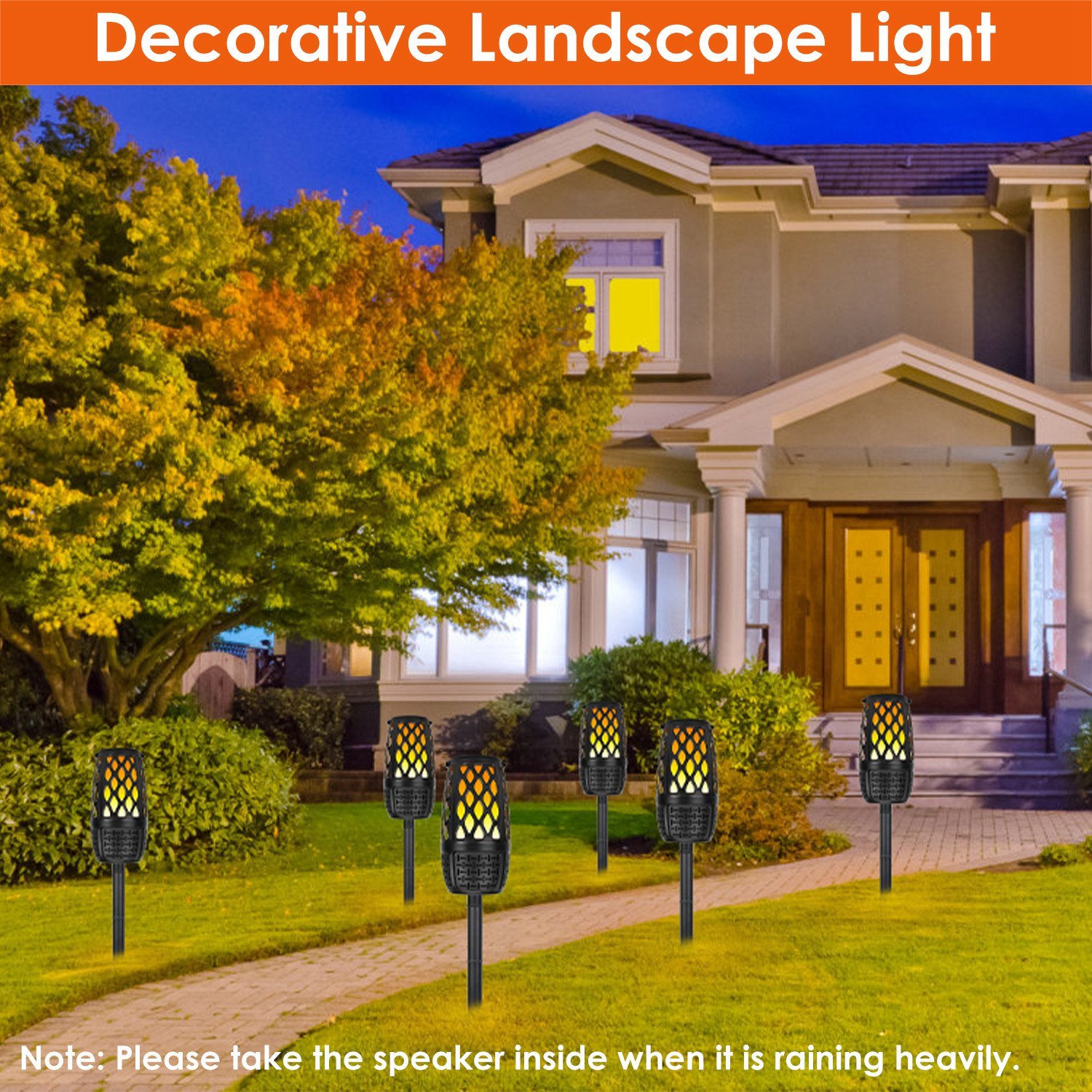 1Pc 4 In 1 Wireless 5.3 Outdoor Speaker IPX5 Waterproof Patio Speaker LED Flame Speaker With 3 Flame Light Modes Hook Stake Wall Mount Holder Sync Up To 1,00 Speakers - Image 7