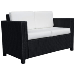 Rattan Sofa, 2 Seater Garden Furniture With Soft Padded Cushion And Armrests, Wicker Garden Loveseat For Patio, Black