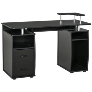 Computer Desk Office PC Table Workstation With Keyboard Tray, CPU Shelf, Drawers, Sliding Scanner Shelf, Black