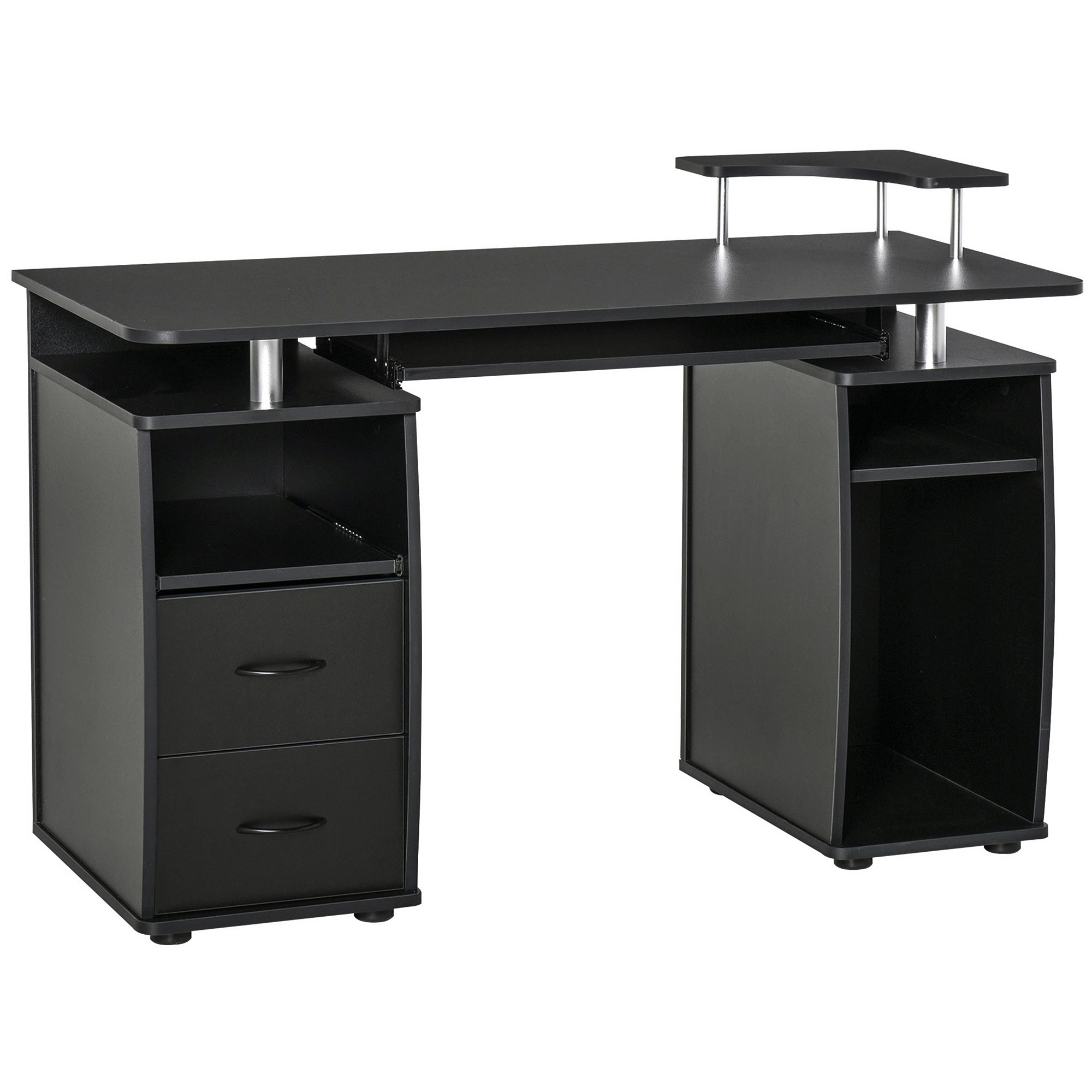 Computer Desk Office PC Table Workstation With Keyboard Tray, CPU Shelf, Drawers, Sliding Scanner Shelf, Black