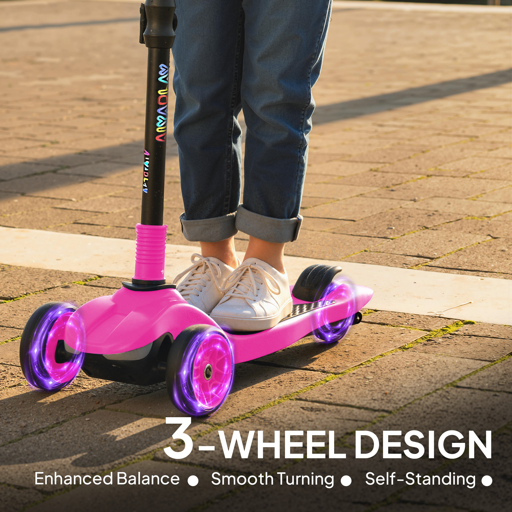 Three-Wheel Foldable Electric Scooter For Kids Aged 6-10 Years, Pink - Image 3