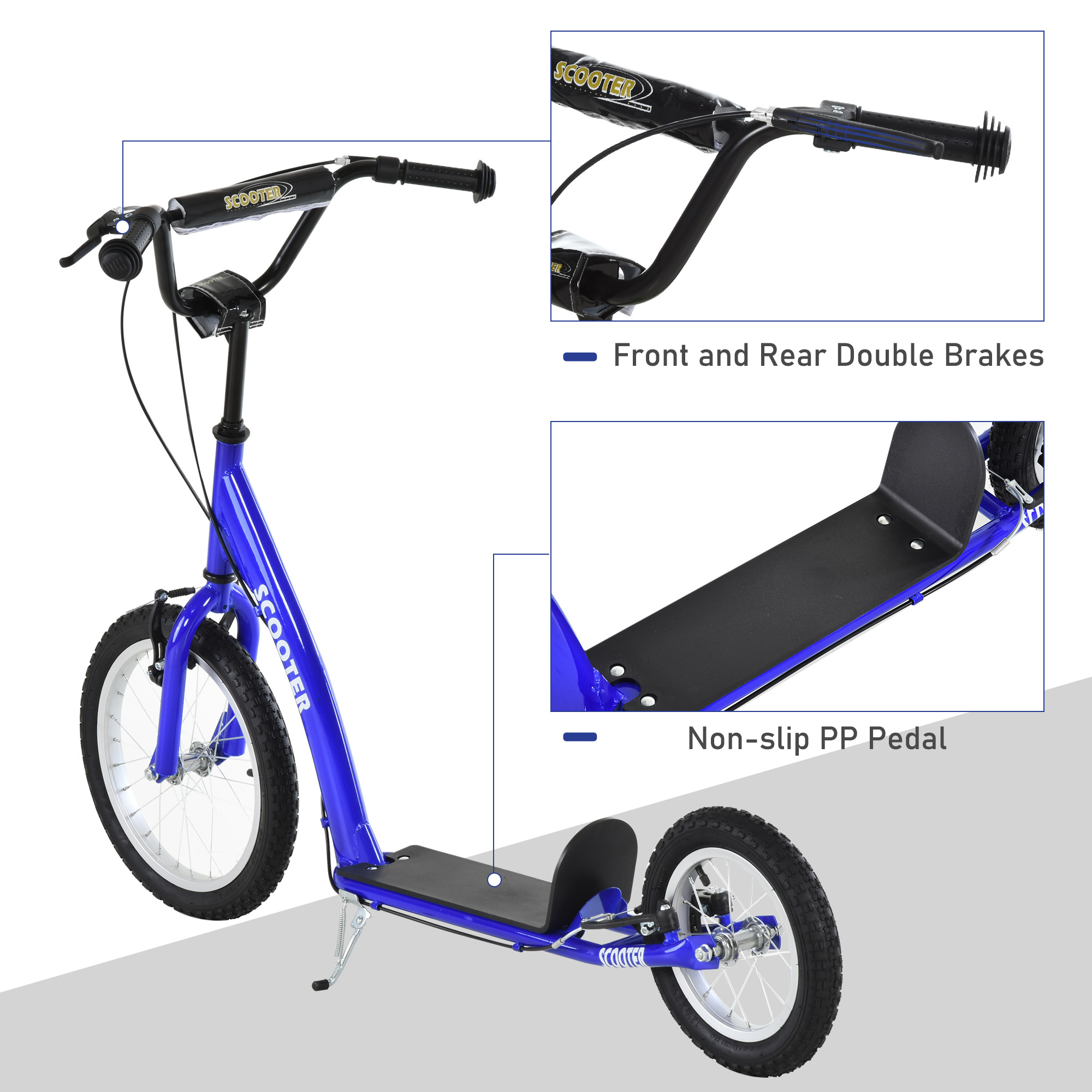 Youth Scooter Kick Scooter For Kids 5+ With Adjustable Handlebar 16" Front And 12" Rear Dual Brakes Inflatable Wheels, Blue - Image 3