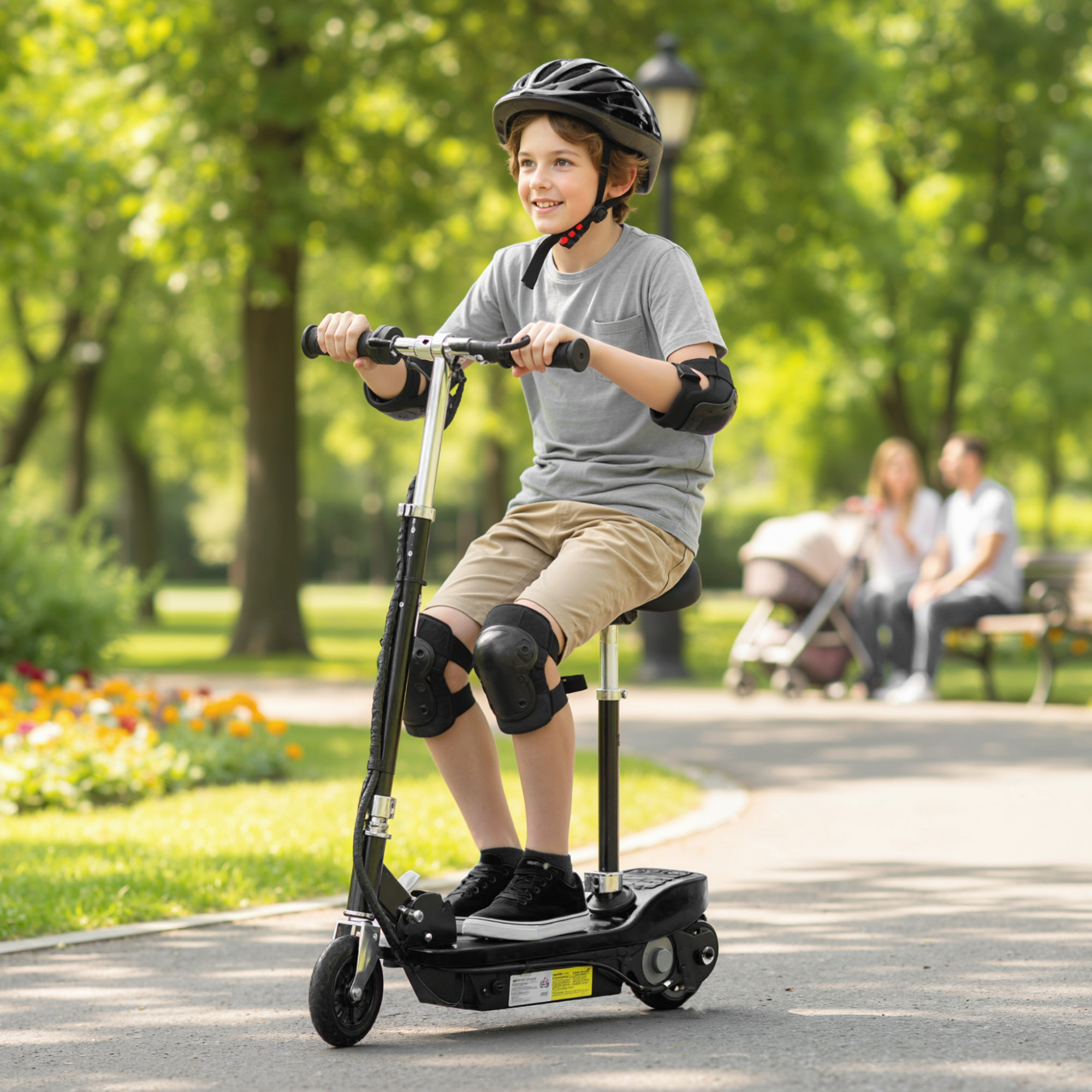 Powered E-Scooter Ride-On, With Brakes, Adjustable Seat, Adjustable Handlebars, Black - Image 2