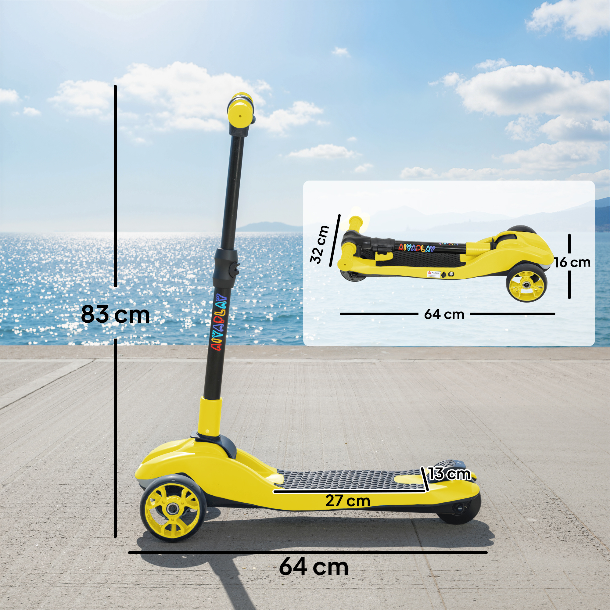 Three-Wheel Foldable Electric Scooter For Kids Aged 6-10 Years, Yellow - Image 3