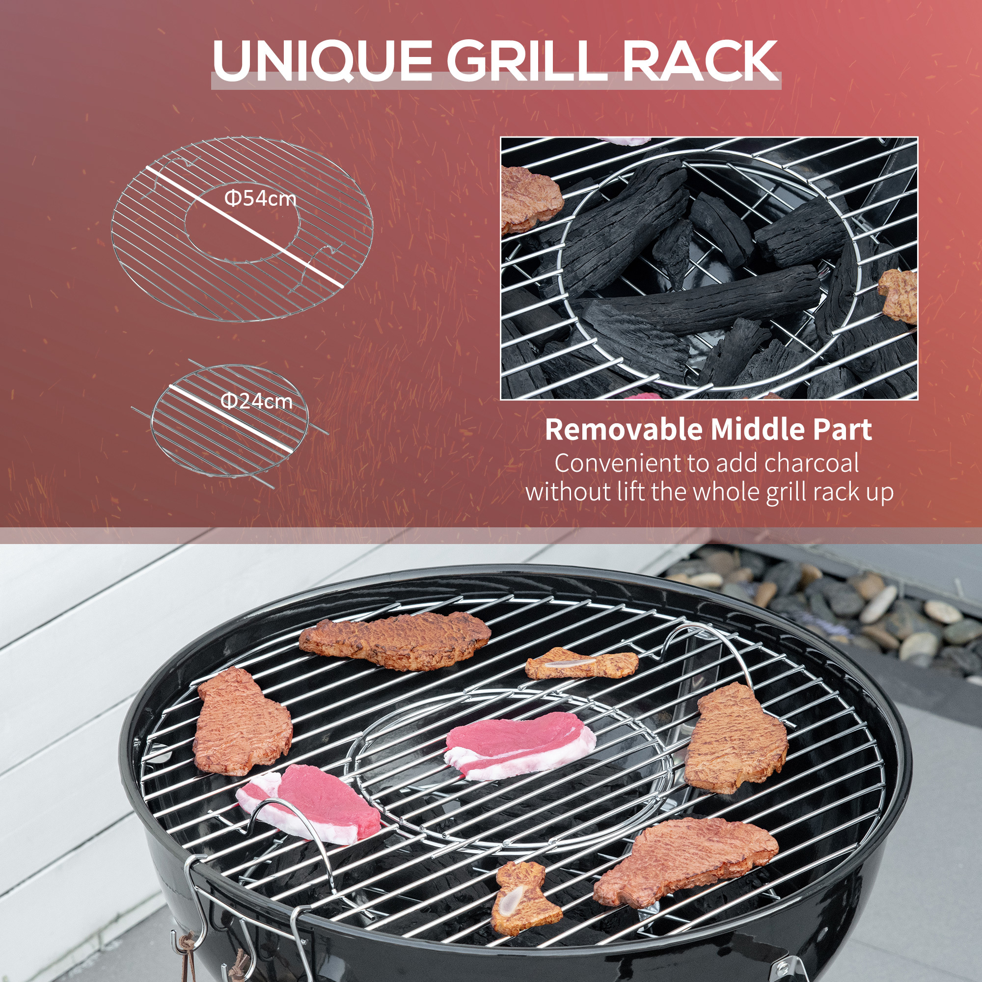 Portable Kettle Charcoal Grill - Black - Image 4