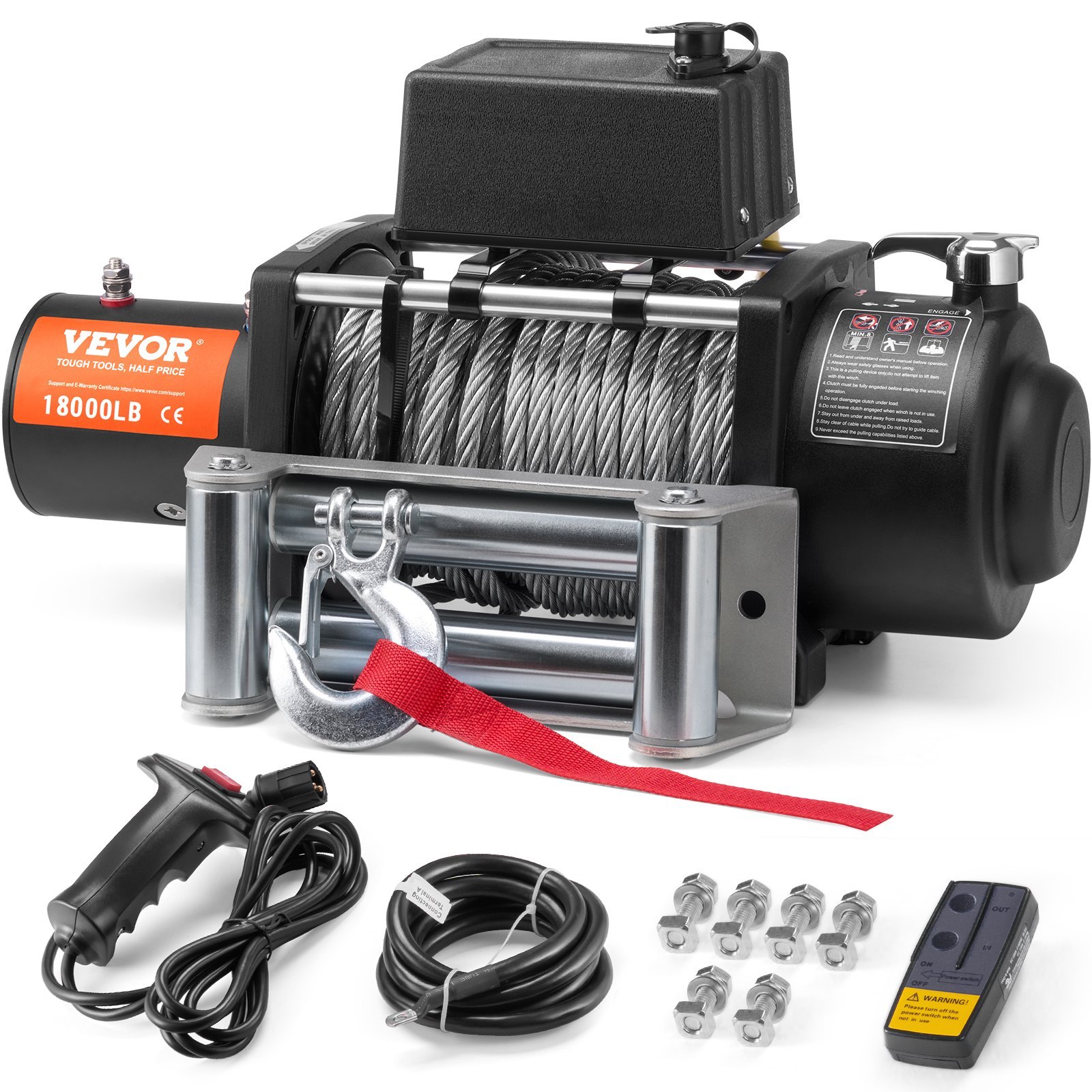 Electric Winch Truck 18,000 Lb Steel Cable IP65 Waterproof Remote Control