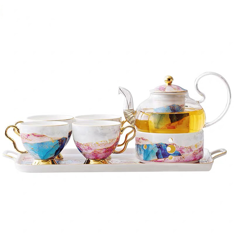 English Ceramic Glass Flower Tea Cup Set - Image 3