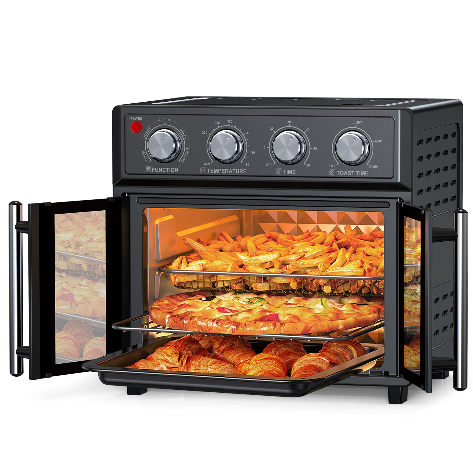 29.5 QT Air Fryer Convection Toaster Oven, French Door, 6 Slices, 1700W, Multifunction Oven, Air Fryer, Toast, Grill, Defrost, Bake, Time And Temperature Controls, Black, Amazon Resale Prohibited - Image 4