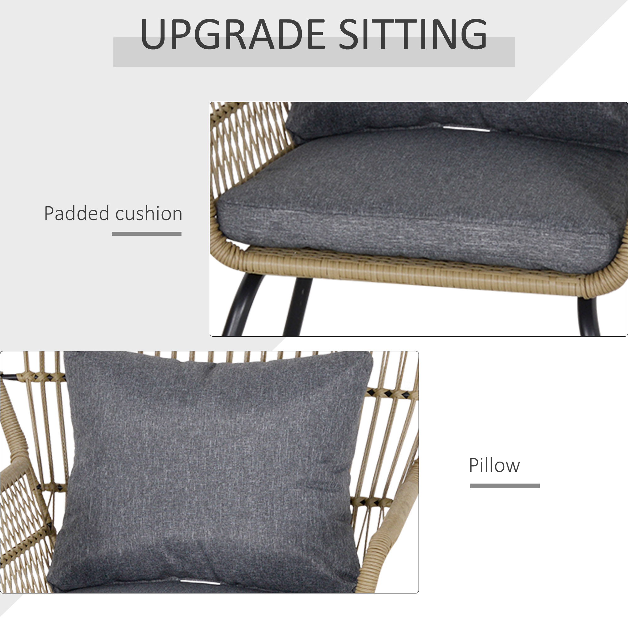 3 Pieces Rattan Bistro Set, Wicker Garden Furniture Set With Cushions, Glass Top Coffee Table And Chairs For Outdoor, Patio, Balcony, Brown - Image 4