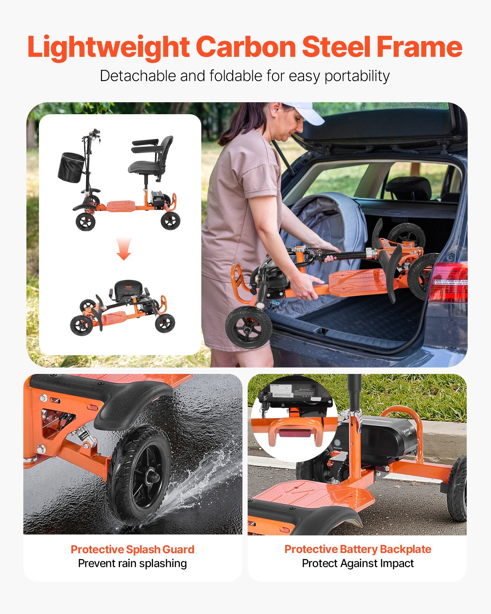 4-Wheel Folding Mobility Scooter For Adults & Seniors, 265LBS Loading Electric Mobility Scooter, All-Terrain Travel Wheelchair With 48V Lithium Battery, 8" Solid Tires & 8° Climbing Capacity - Image 2