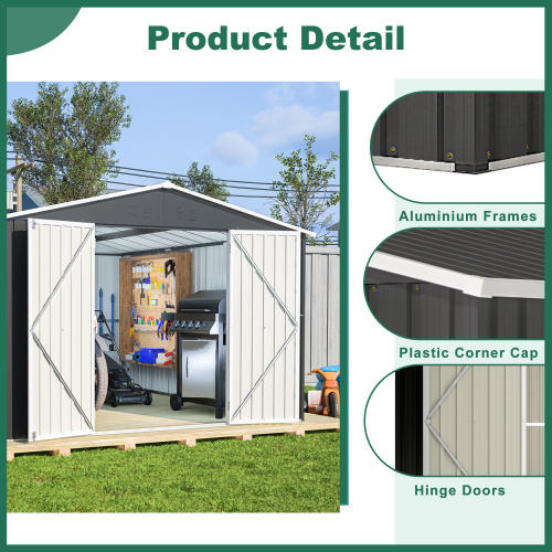 Outdoor Storage Shed 10x12 FT, Utility Metal Tool Storage With Lockable Doors And Updated Frame Structure, Large Metal Garden Shed For Backyard, Patio Lawn, Black - Image 9