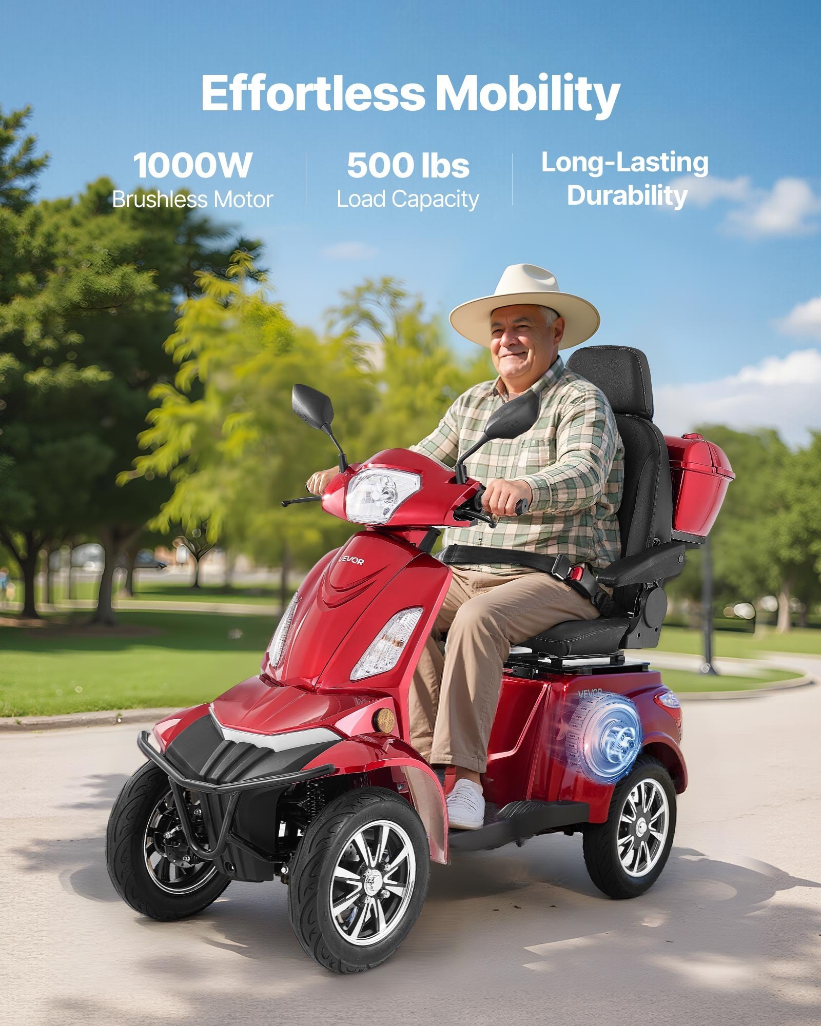 Heavy Duty 4-Wheel Mobility Scooters For Seniors & Adults, 500lbs Capacity, 21.5 Miles 3-Speed Long Range, 1000W All Terrain Electric Recreational Scooter Wheelchair, 20° Max Climbing Capacity - Image 4