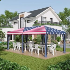 Outsunny 10 X 20 Up Canopy Tent With Netting, Heavy Duty Instant Sun Shelter, Large Tents For Parties With Carry Bag For Outdoor, Garden, Patio, American Flag