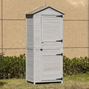 Wooden Garden Cabinet 4-Tier Storage Shed Lockable Organizer w/ Foot Pad Handle