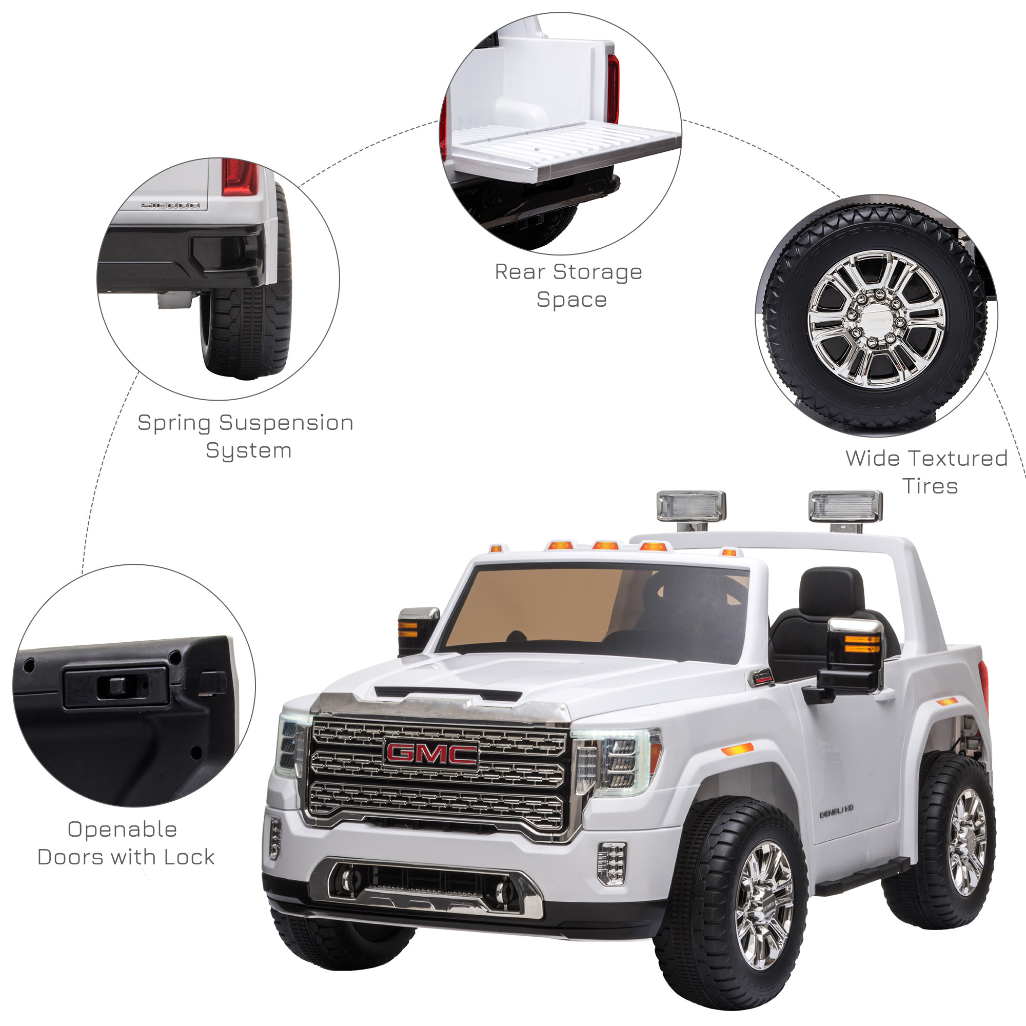12V Battery Kids GMC Sierra HD Ride On Toy With Remote Control, Bright Headlights & Working Suspension - White - Image 6