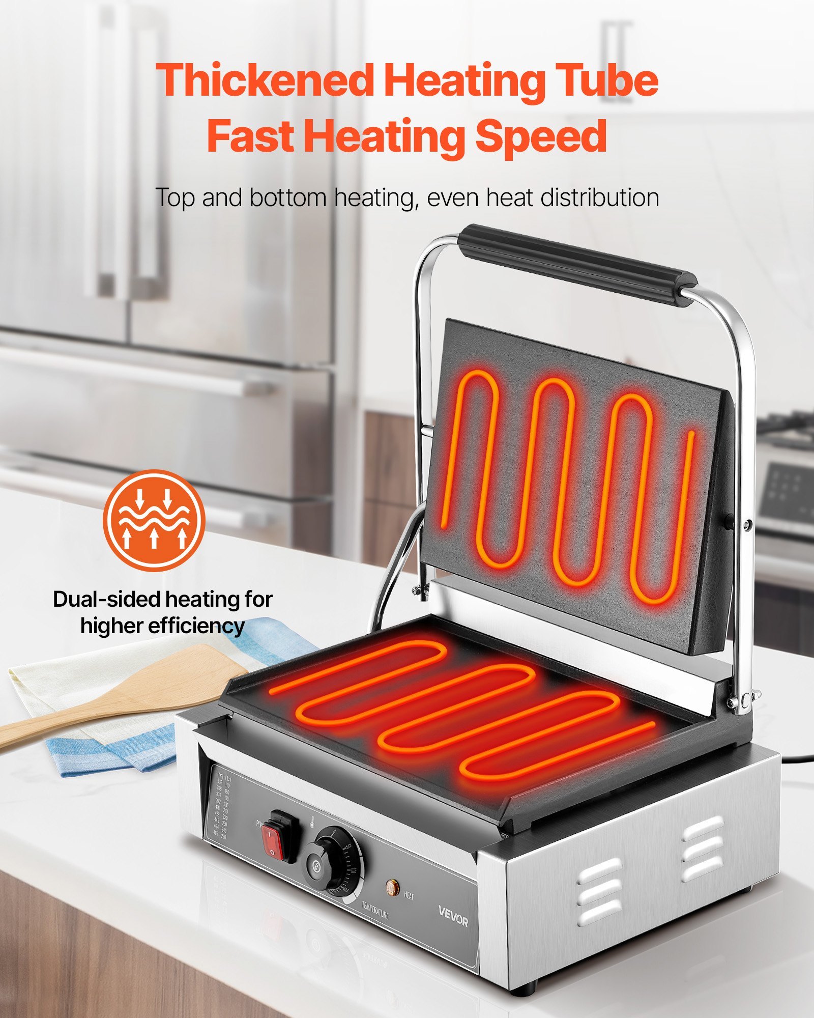 Kommerzieller Panini-Grill Kontaktgrill 2200 W Für Sandwiches Steak Bacon Hamburger, Sandwichmaker Pressgrill Aus Edelstahl Mit Griff & Temperaturregelung & 34 X 23 Cm Heizplatte, Paninipresse - Image 2