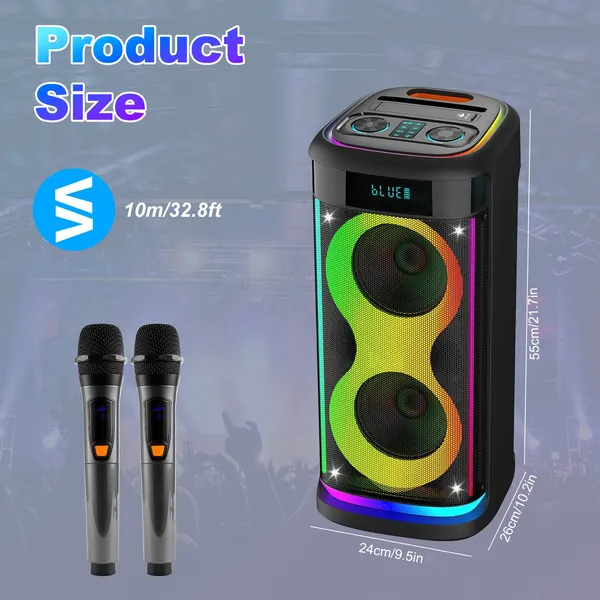 Portable Wireless Party Speaker With LED Light Wireless Mic Remote Control TWS Treble Bass Mic. Echo Music Accompany Mic. Priority Guitar In - Image 6