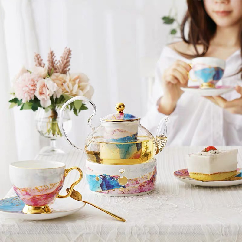 English Ceramic Glass Flower Tea Cup Set - Image 2