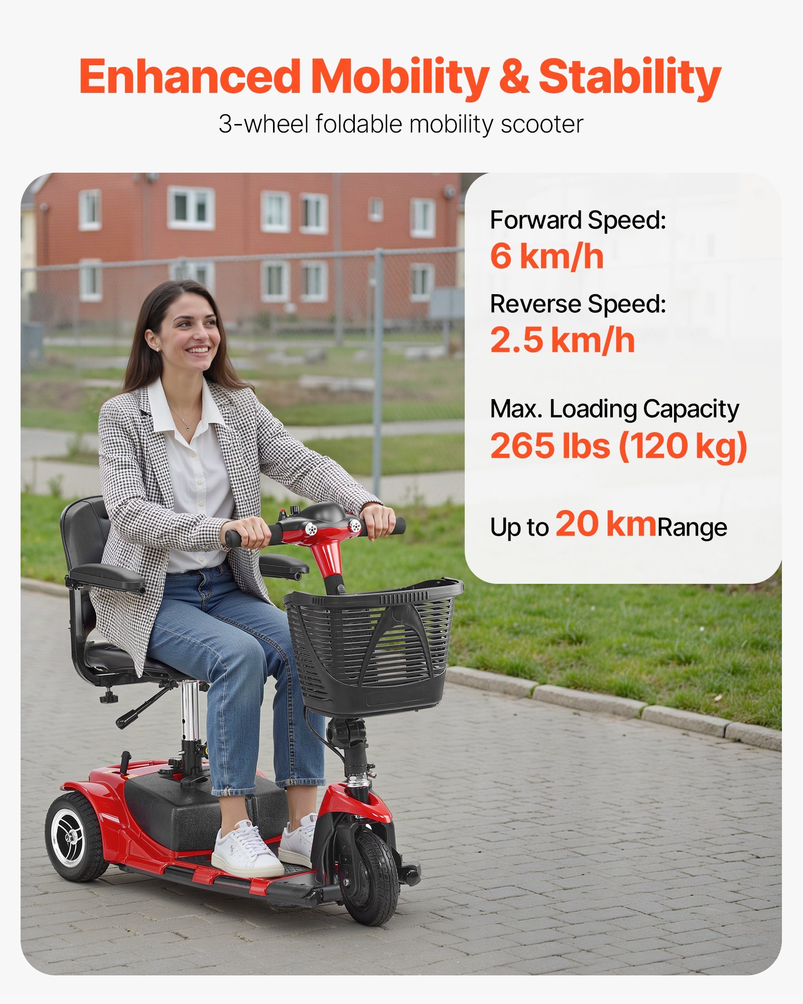 3 Wheel Folding Mobility Scooter For Adults & Seniors, Heavy-Duty Electric Powered Mobility Scooter & 12 Mile Long Range, All Terrain Travel Wheelchair With 9° Climbing Capacity, 265lb Capacity - Image 4